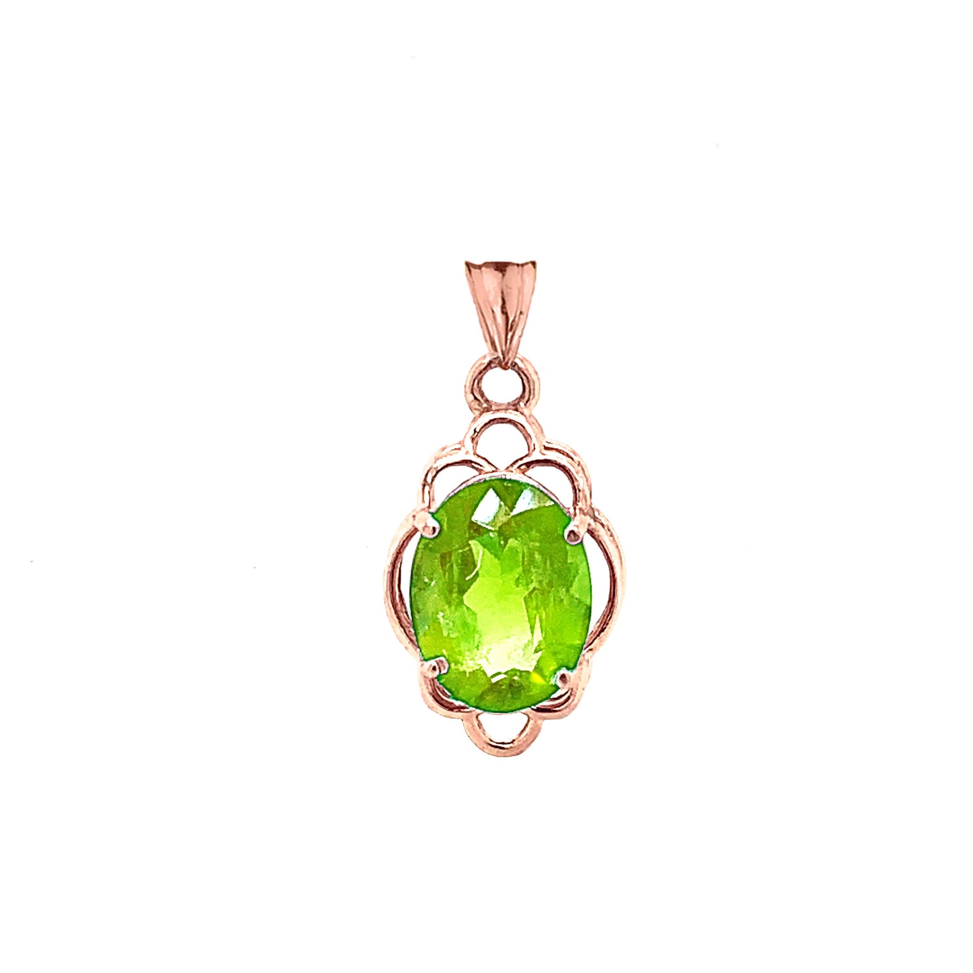 Solid Gold Genuine Peridot Oval-Shaped Clover Pendant Necklace, view 5