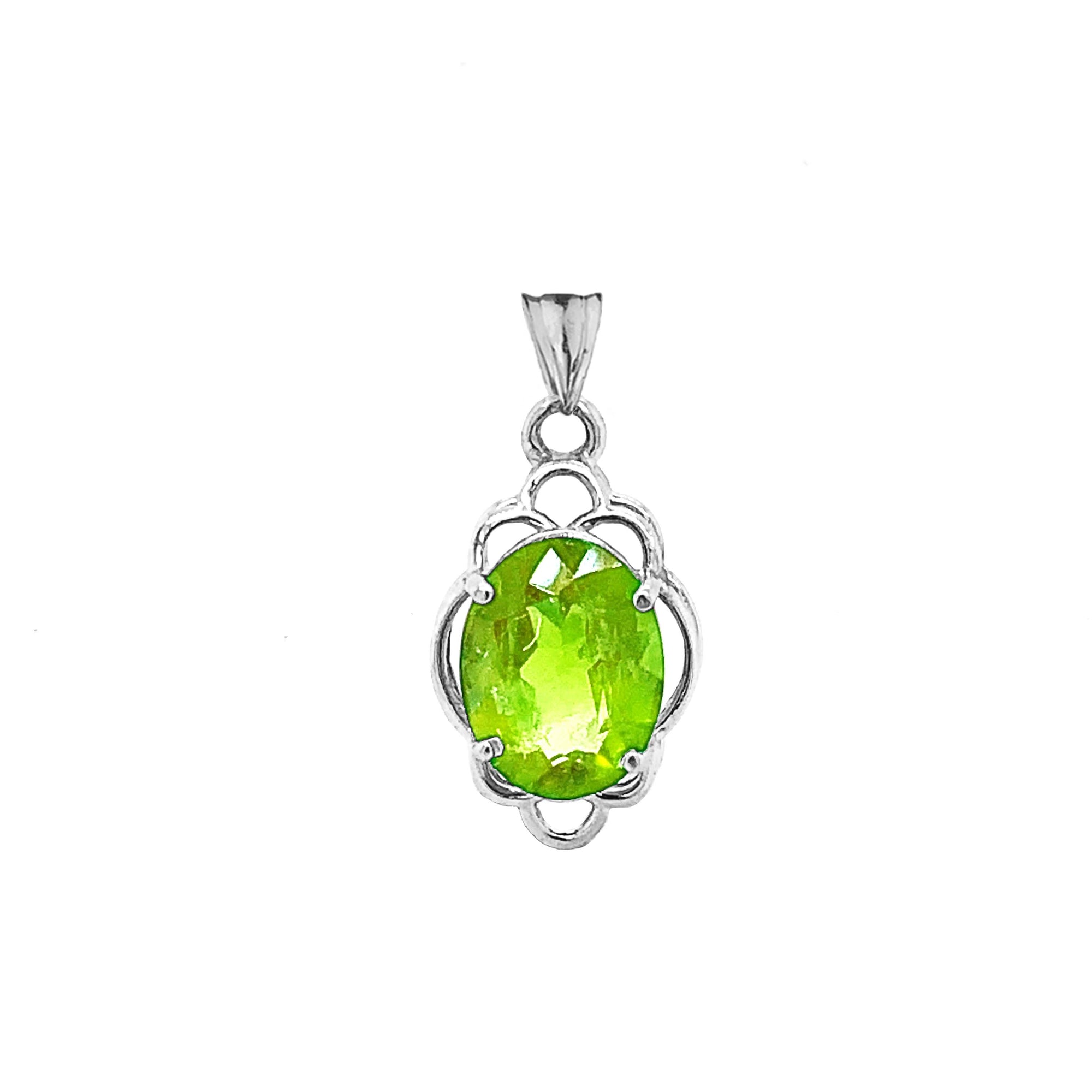 Solid Gold Genuine Peridot Oval-Shaped Clover Pendant Necklace, view 8