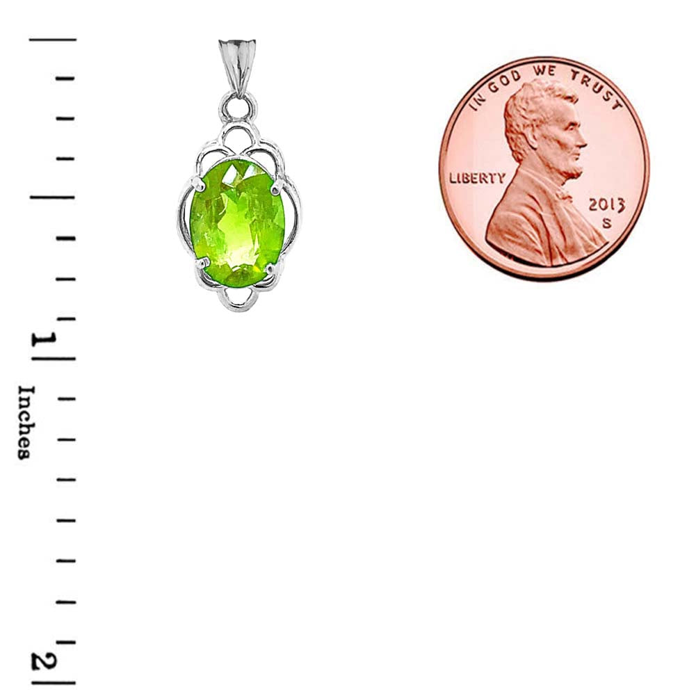 Solid Gold Genuine Peridot Oval-Shaped Clover Pendant Necklace, view 9