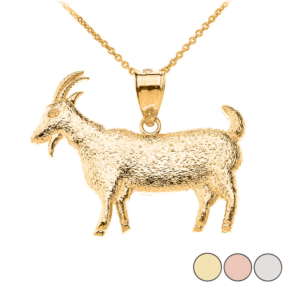 Solid Gold Goat Textured Charm Pendant Necklace