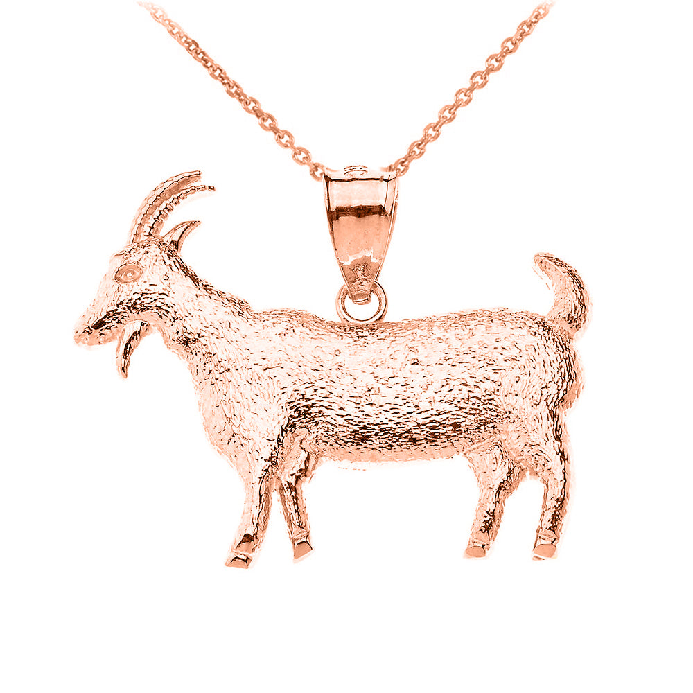 Solid Gold Goat Textured Charm Pendant Necklace, view 2