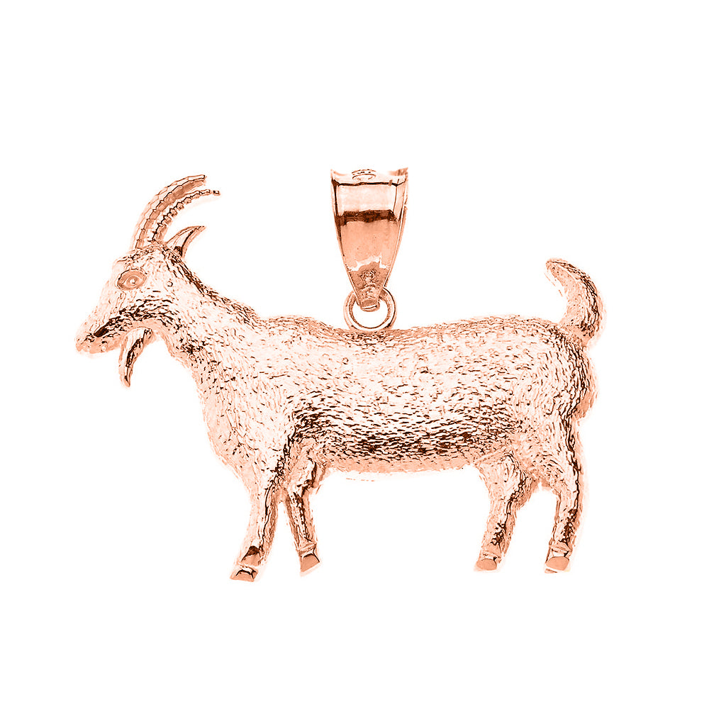 Solid Gold Goat Textured Charm Pendant Necklace, view 5