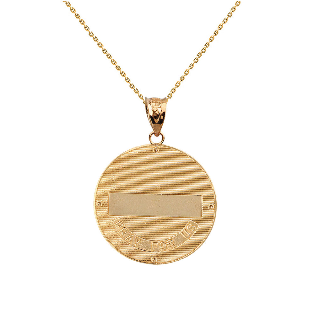 Solid Gold Greek Orthodox Saint Nectarios of Aegina Engravable Diamond Medallion Pendant Necklace 1.01" (25 mm), view 3