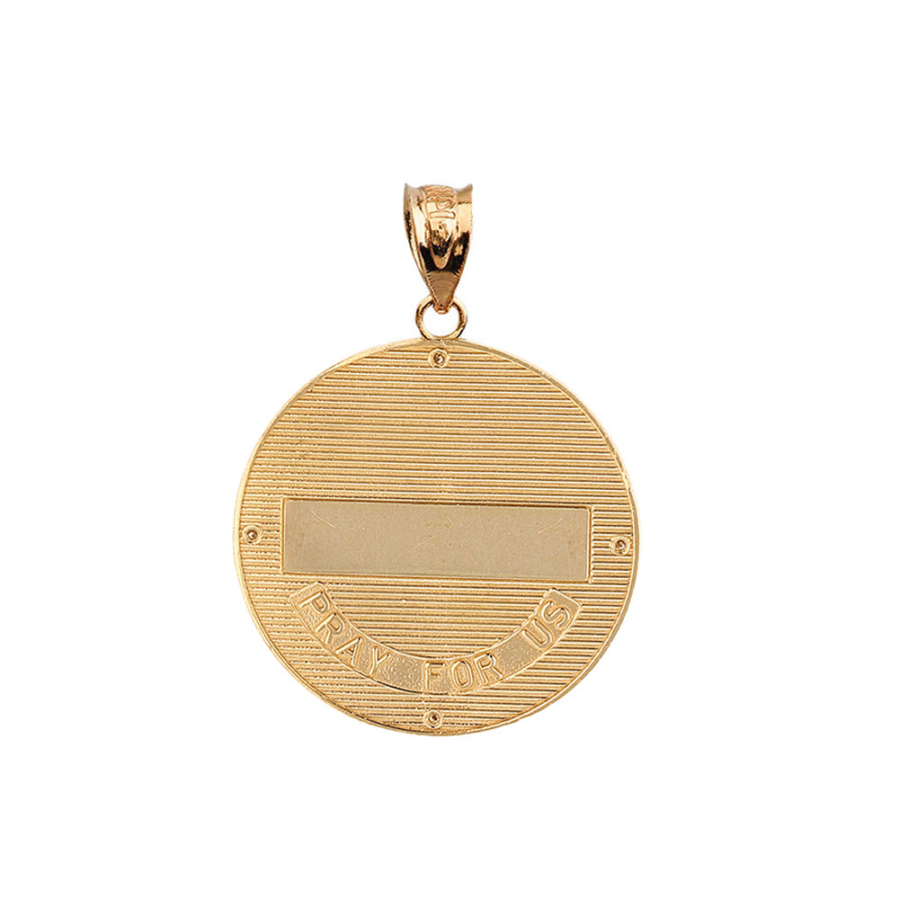 Solid Gold Greek Orthodox Saint Nectarios of Aegina Engravable Diamond Medallion Pendant Necklace 1.01" (25 mm), view 5
