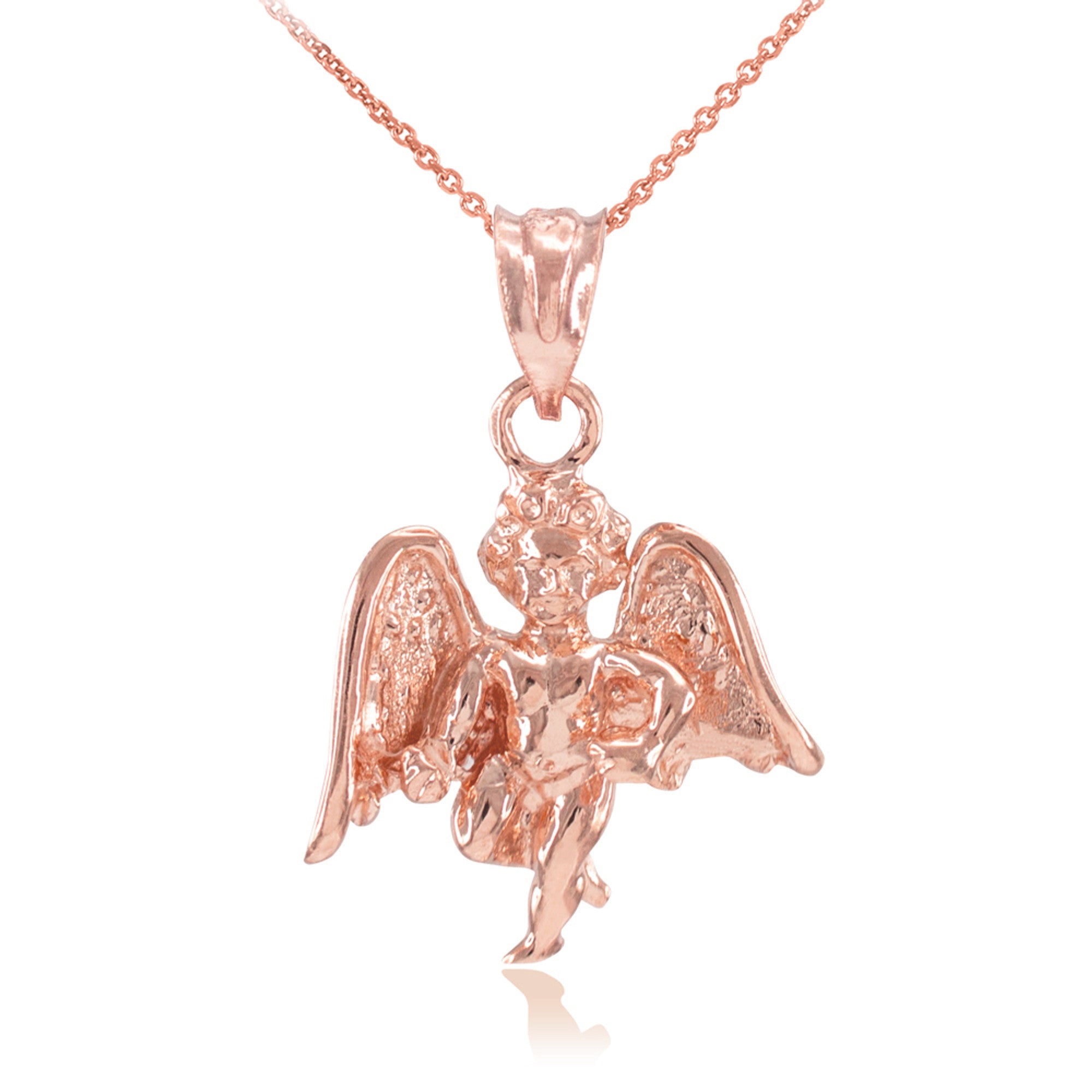 Solid Gold Guardian Angel Pendant Necklace, view 2