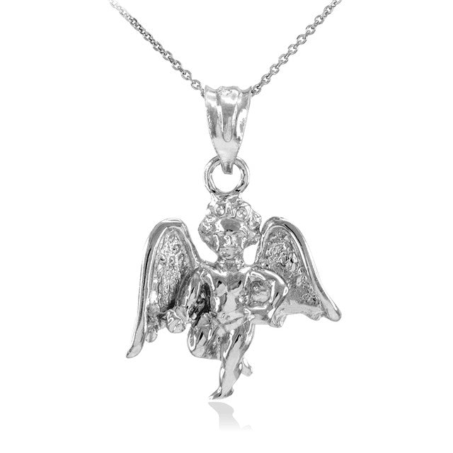 Solid Gold Guardian Angel Pendant Necklace, view 3