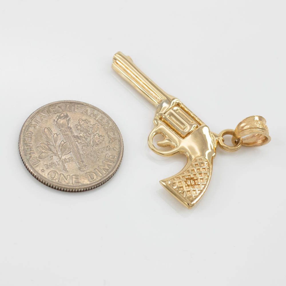 Solid Gold Gun Revolver Pistol Pendant Necklace, view 2