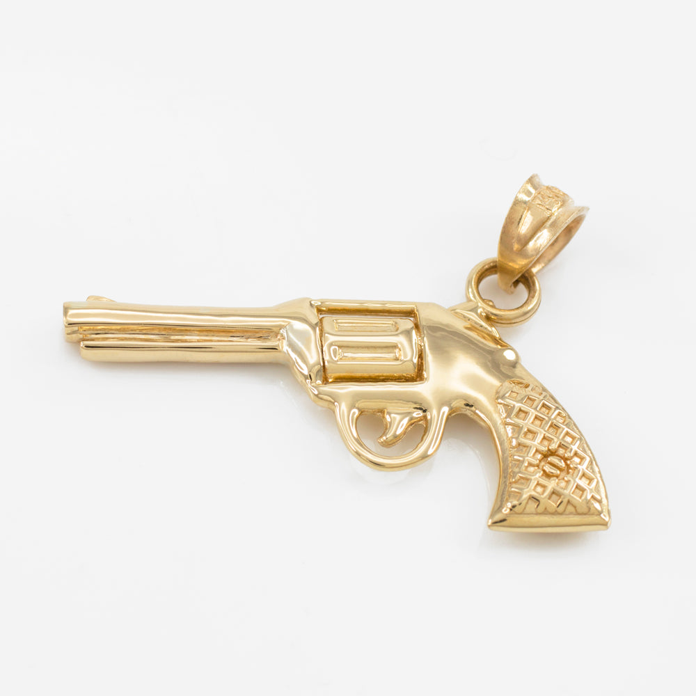 Solid Gold Gun Revolver Pistol Pendant Necklace, view 3