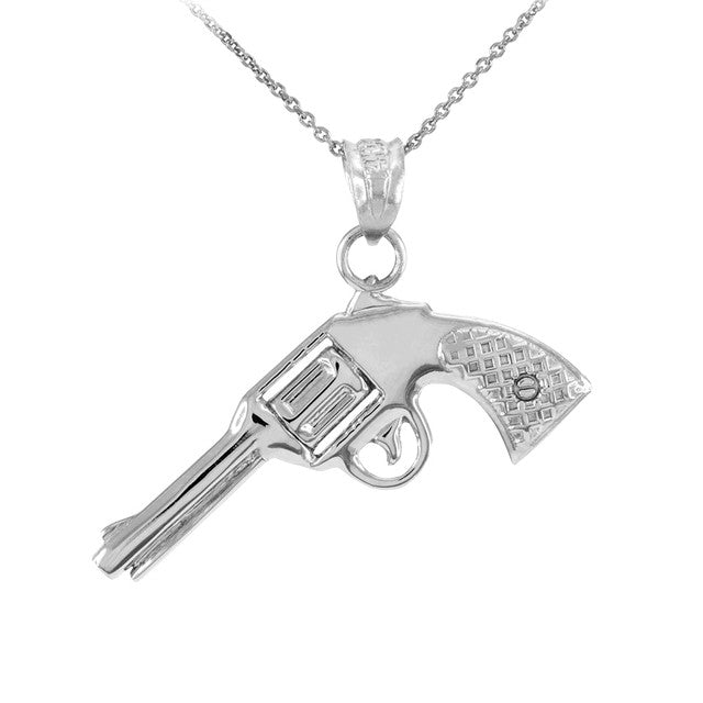 Solid Gold Gun Revolver Pistol Pendant Necklace, view 4
