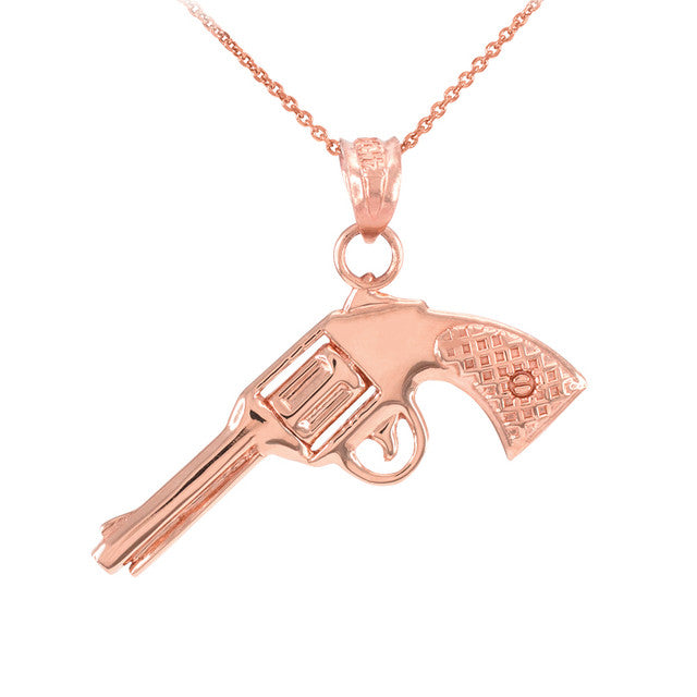 Solid Gold Gun Revolver Pistol Pendant Necklace, view 5