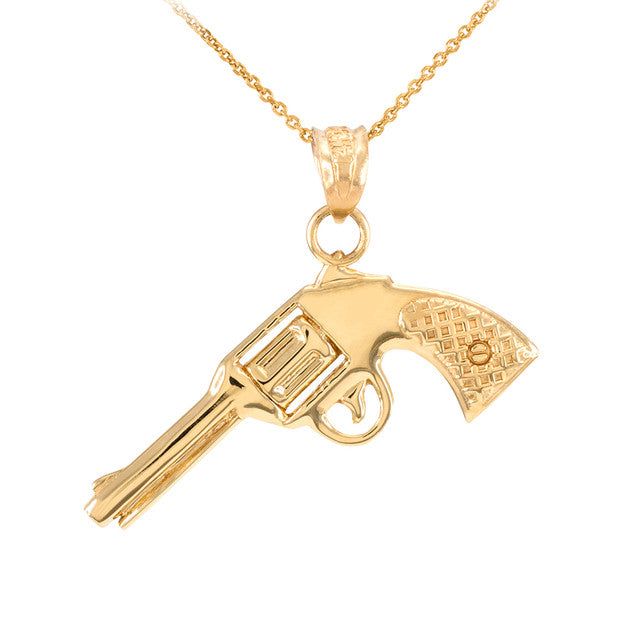 Solid Gold Gun Revolver Pistol Pendant Necklace, view 6