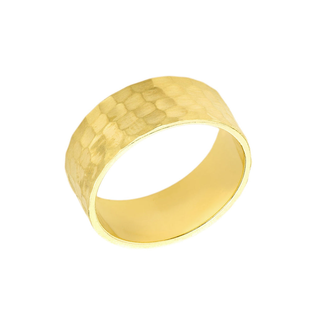 Solid Gold Hammered 8 Millimeter Wedding Band
