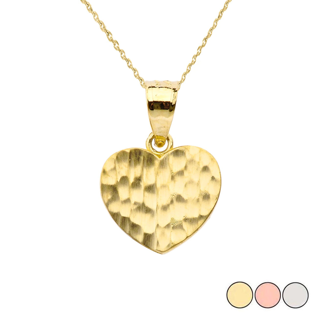 Solid Gold Hammered Heart Pendant Necklace