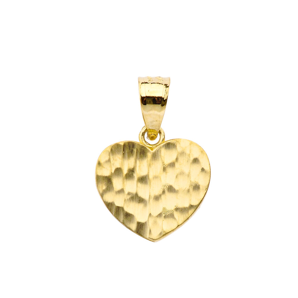 Solid Gold Hammered Heart Pendant Necklace, view 2