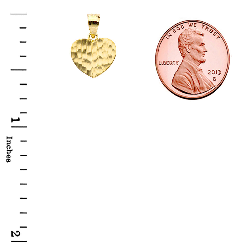 Solid Gold Hammered Heart Pendant Necklace, view 3