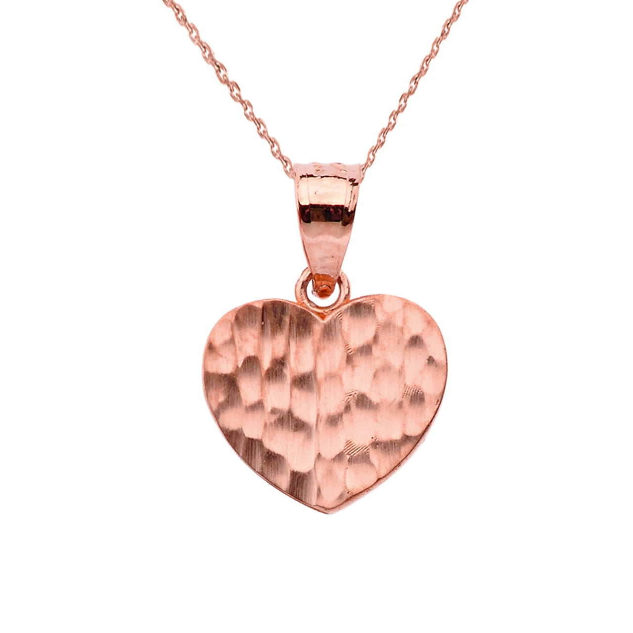 Solid Gold Hammered Heart Pendant Necklace, view 4