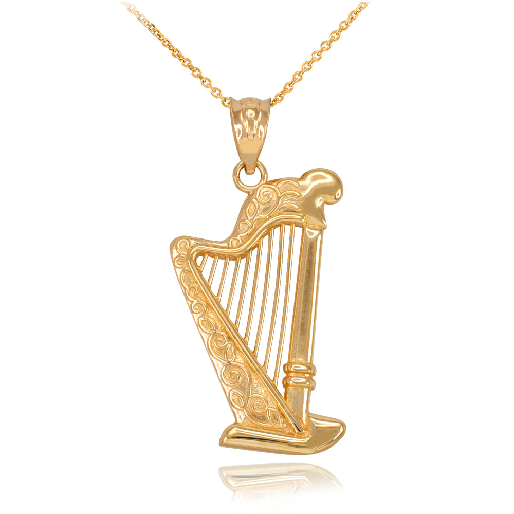 Solid Gold Harp Pendant Necklace
