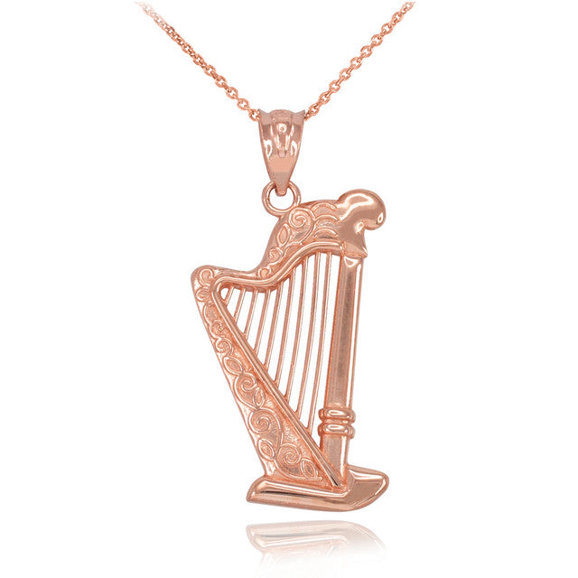 Solid Gold Harp Pendant Necklace, view 2
