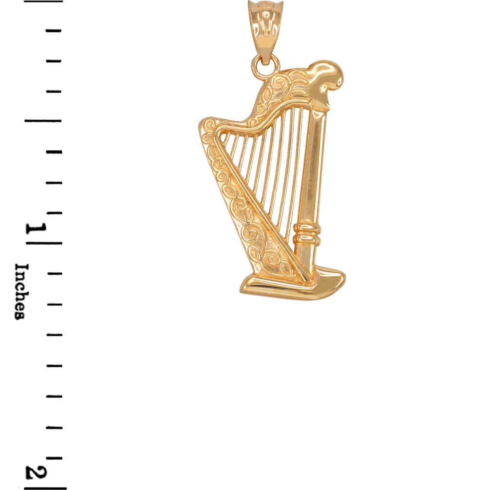 Solid Gold Harp Pendant Necklace, view 4