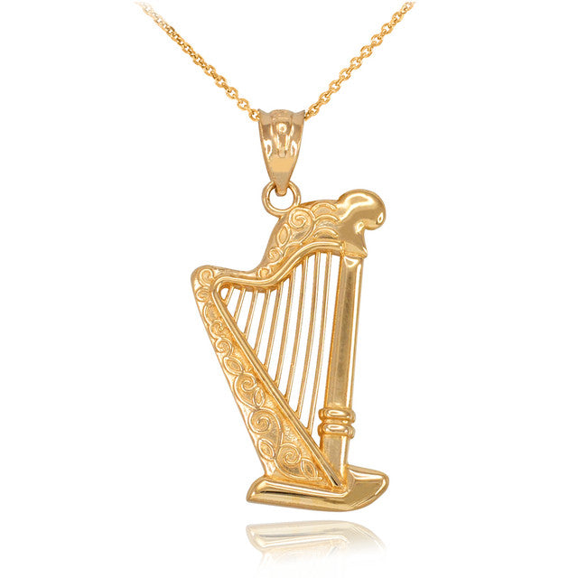 Solid Gold Harp Pendant Necklace, view 5