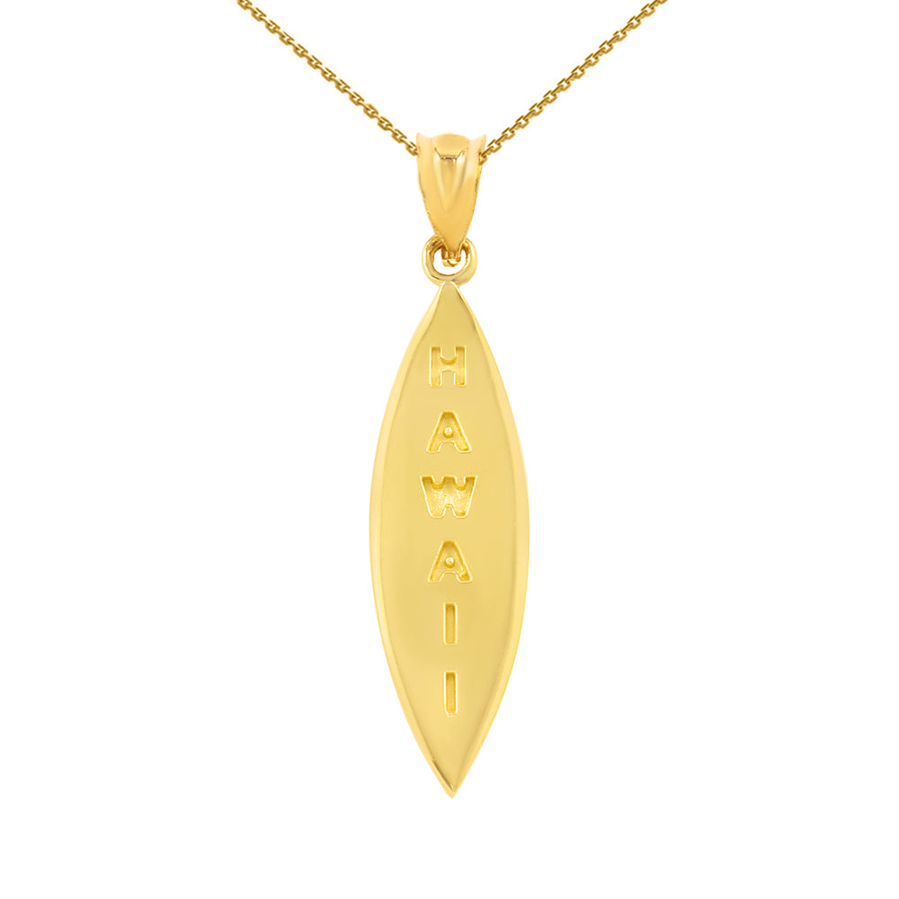 Solid Gold Hawaii Surfboard Beach Pendant Necklace
