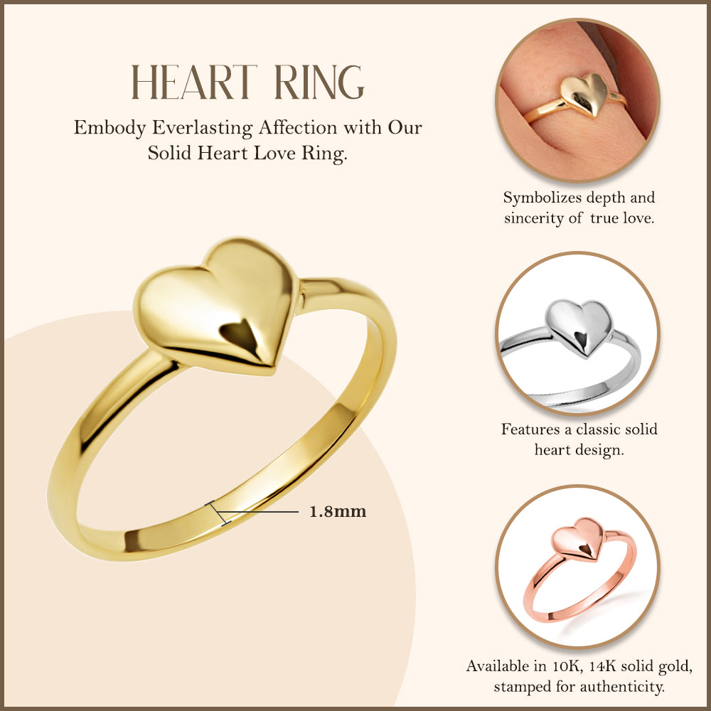 Solid Gold Heart Love Ring, view 3