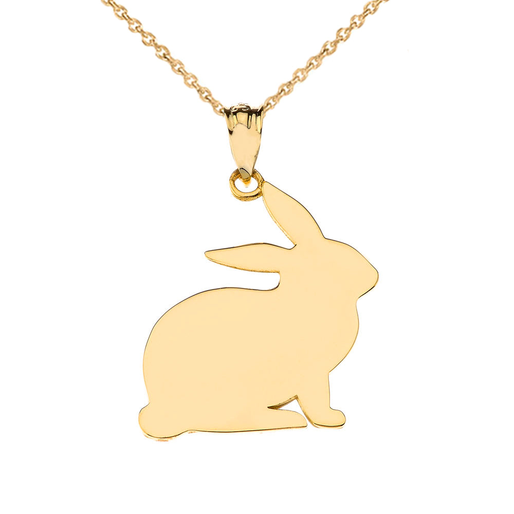 Solid Gold High Polished Bunny Pendant Necklace
