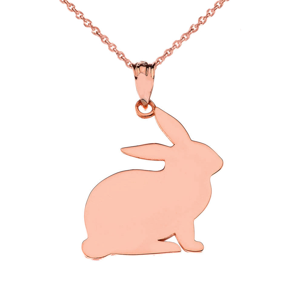 Solid Gold High Polished Bunny Pendant Necklace, view 3