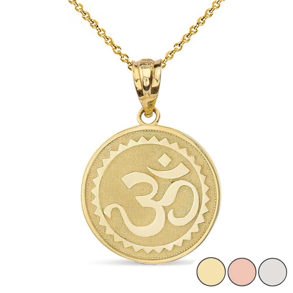 Solid Gold Hindu Spiritual Symbol Om Yoga Disc Pendant Necklace