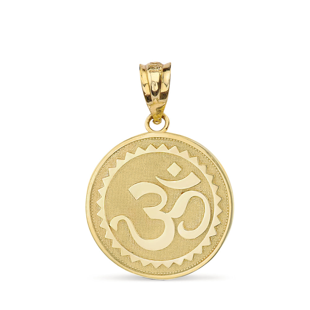 Solid Gold Hindu Spiritual Symbol Om Yoga Disc Pendant Necklace, view 2