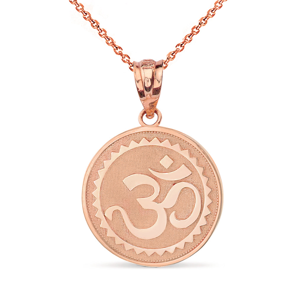 Solid Gold Hindu Spiritual Symbol Om Yoga Disc Pendant Necklace, view 4