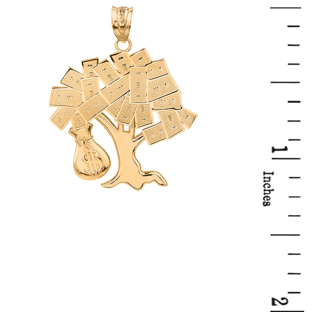 Solid Gold Hip Hop Money Tree Money Bag Pendant Necklace, view 3