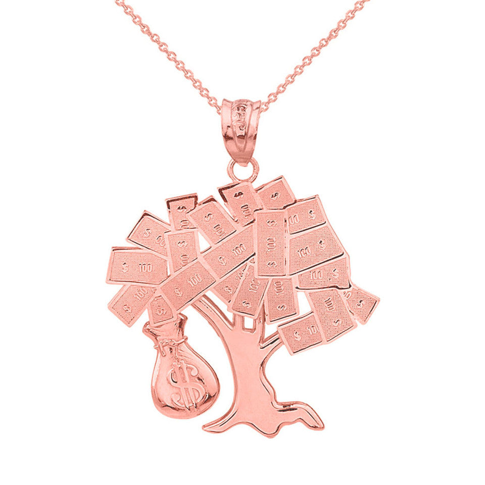 Solid Gold Hip Hop Money Tree Money Bag Pendant Necklace, view 6