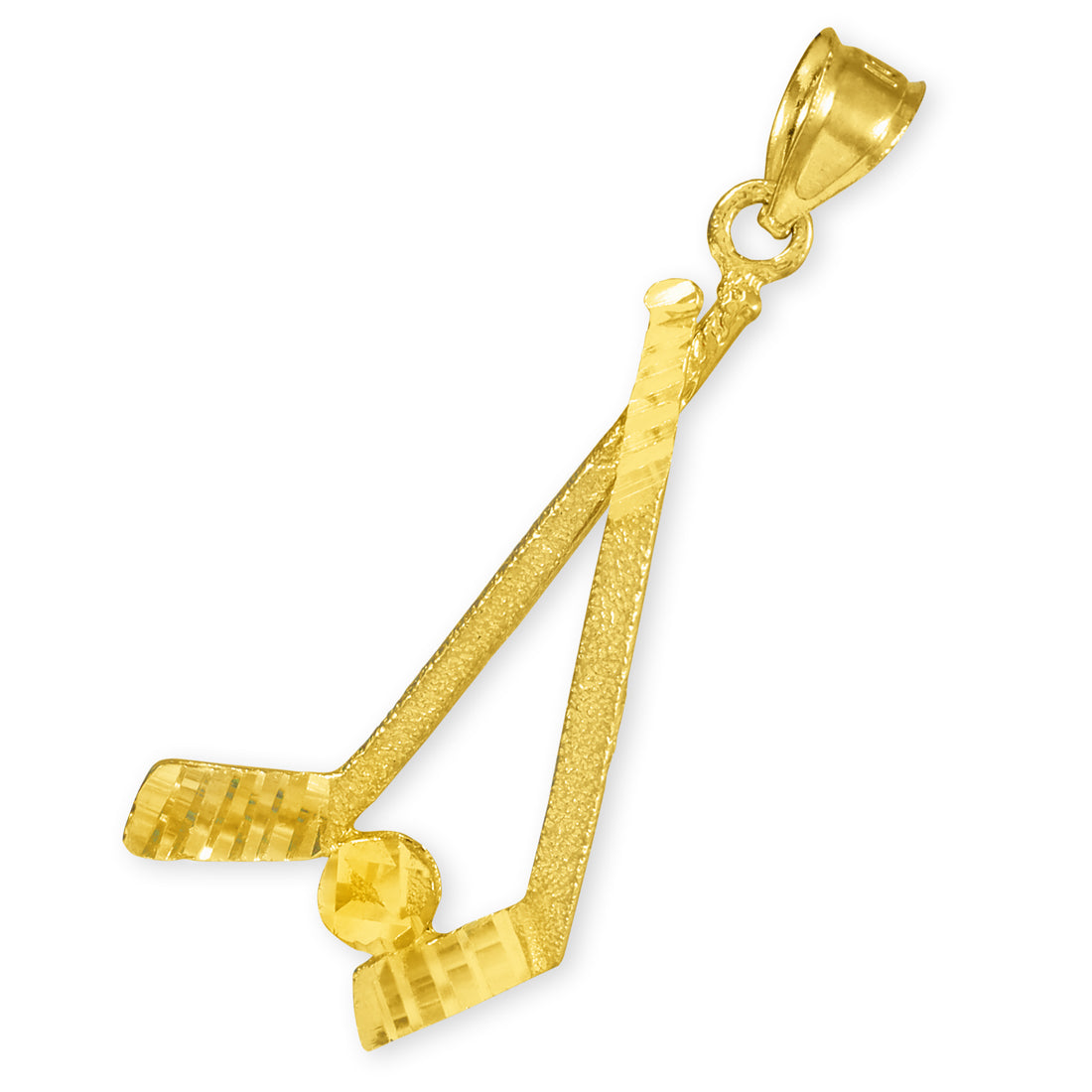 Solid Gold Hockey Sticks Charm Sports Pendant Necklace