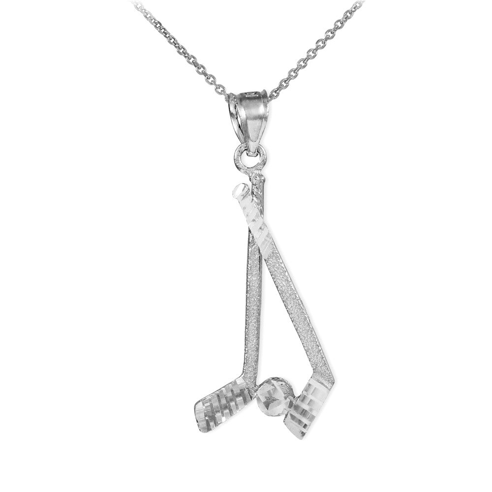 Solid Gold Hockey Sticks Charm Sports Pendant Necklace, view 4