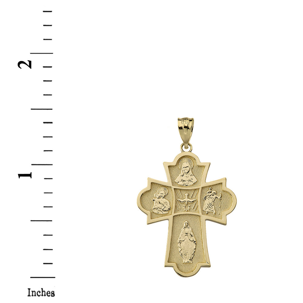 Solid Gold Holy Spirit Four Way Cross Pendant Necklace, view 2