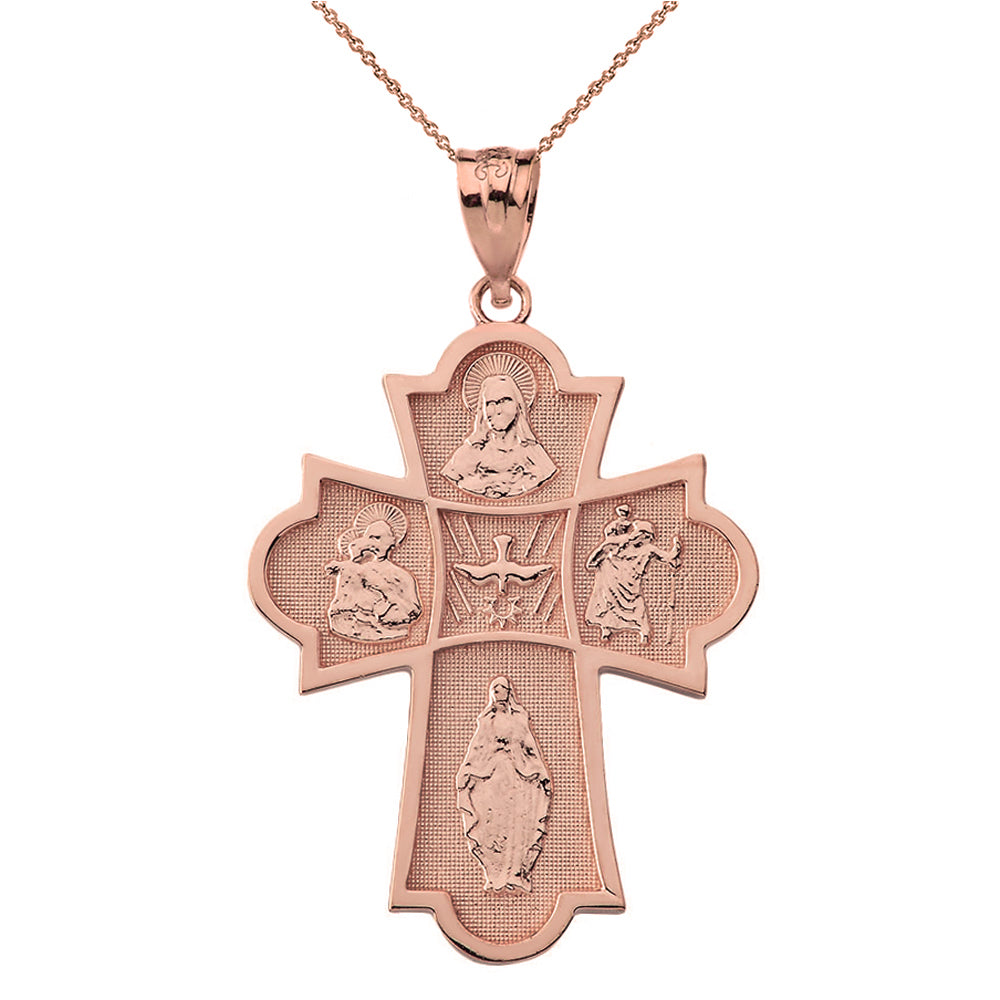Solid Gold Holy Spirit Four Way Cross Pendant Necklace, view 3