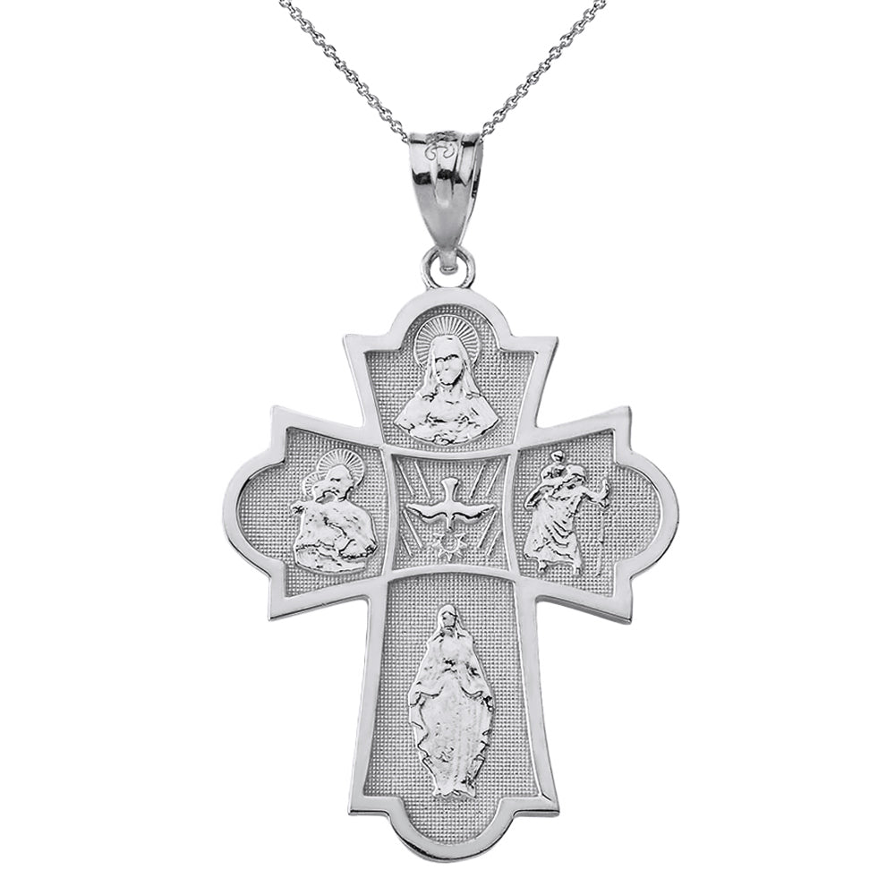 Solid Gold Holy Spirit Four Way Cross Pendant Necklace, view 4