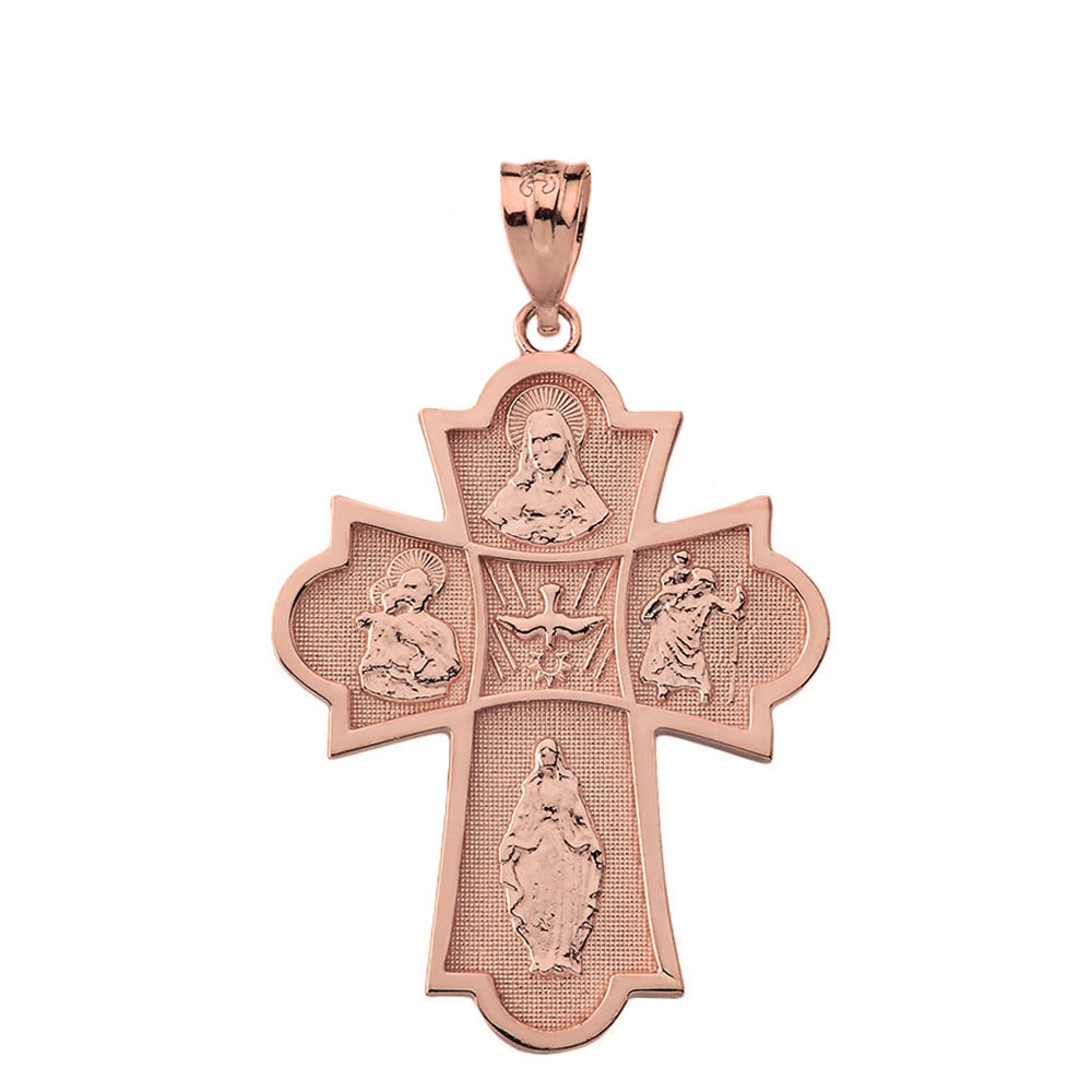 Solid Gold Holy Spirit Four Way Cross Pendant Necklace, view 5