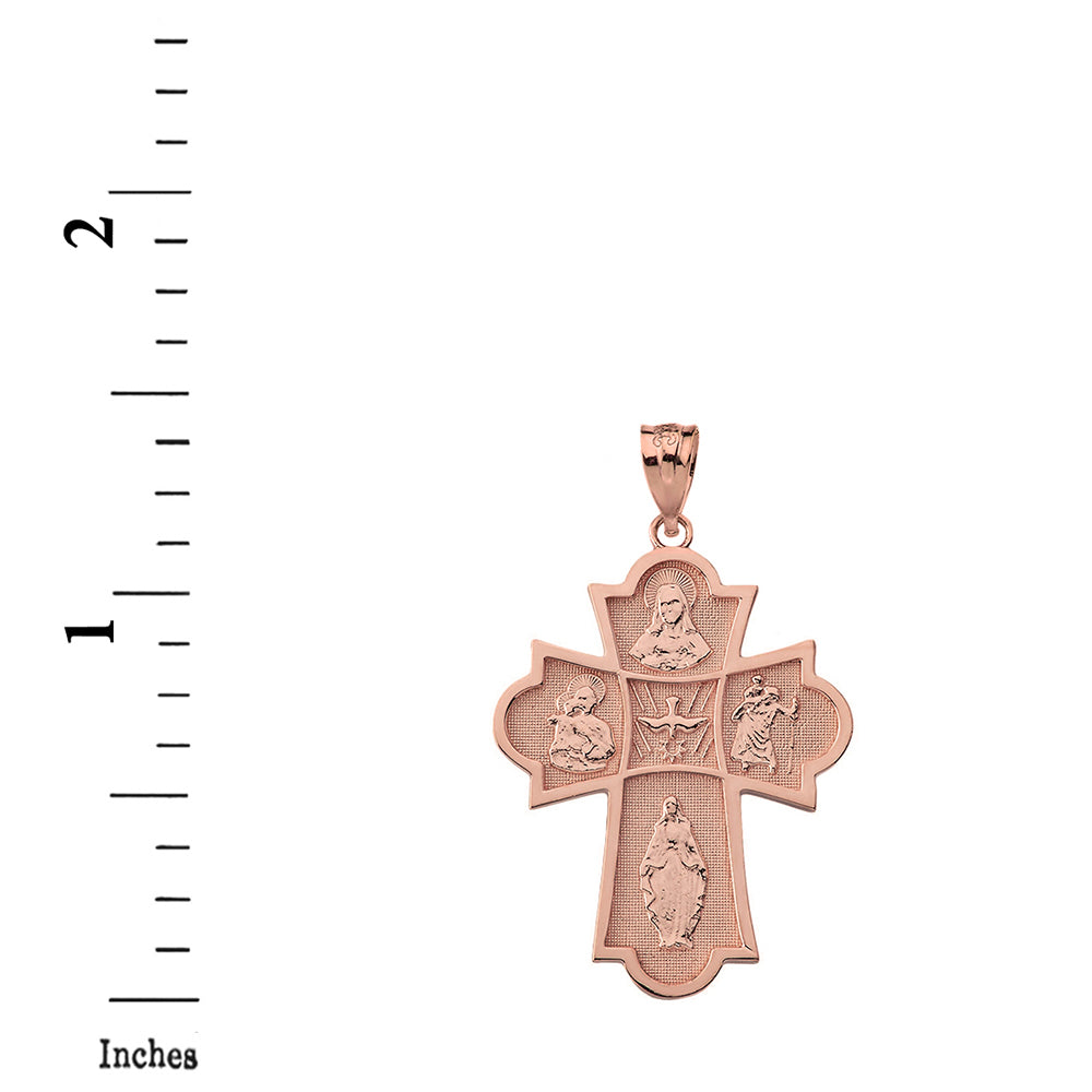 Solid Gold Holy Spirit Four Way Cross Pendant Necklace, view 6