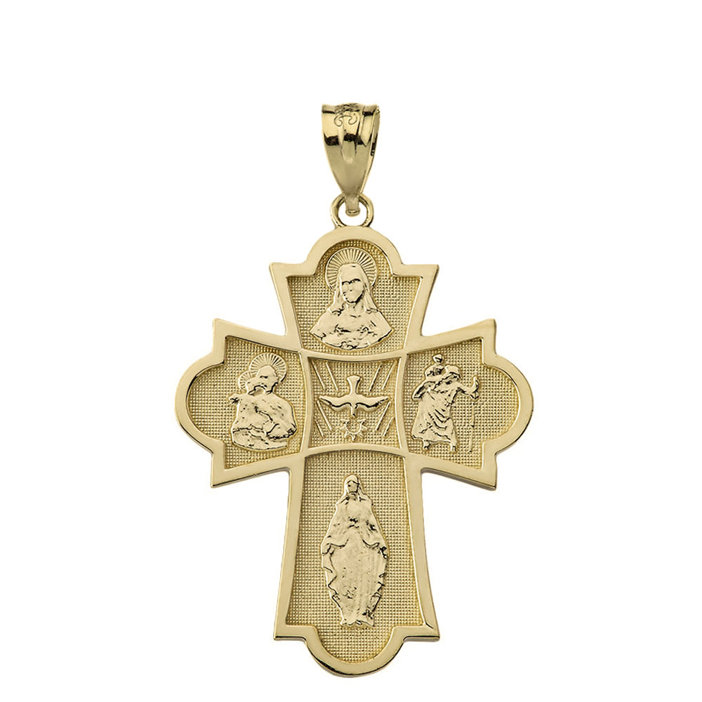 Solid Gold Holy Spirit Four Way Cross Pendant Necklace, view 7