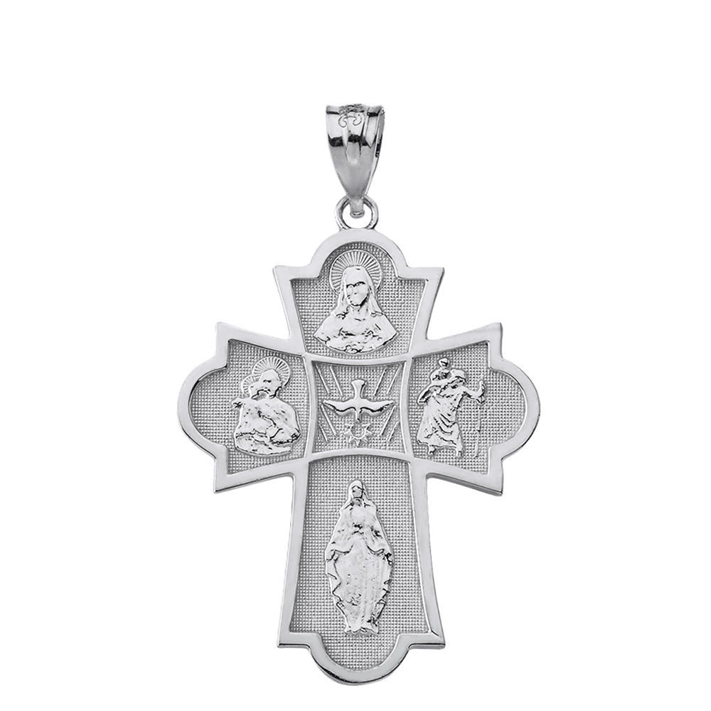 Solid Gold Holy Spirit Four Way Cross Pendant Necklace, view 8