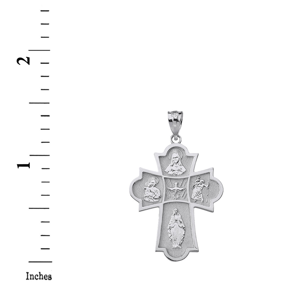 Solid Gold Holy Spirit Four Way Cross Pendant Necklace, view 9