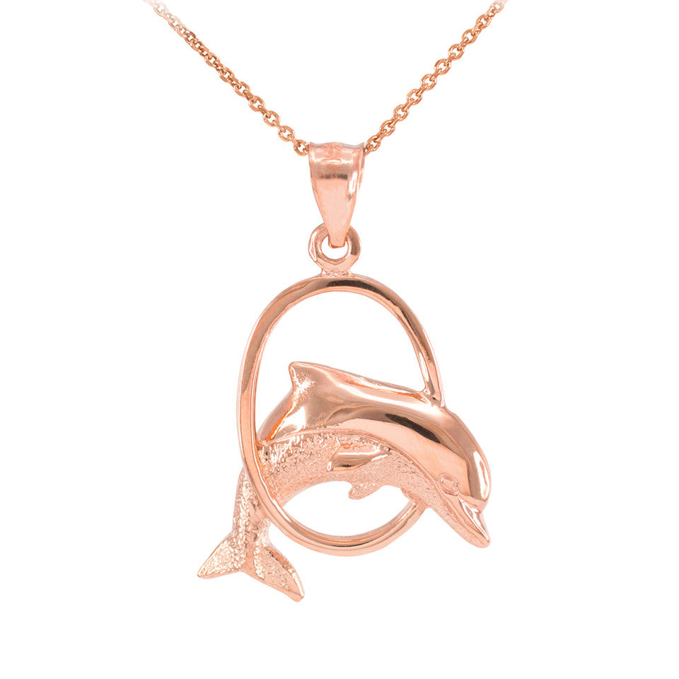 Solid Gold Hoop Jumping Dolphin Pendant Necklace, view 6