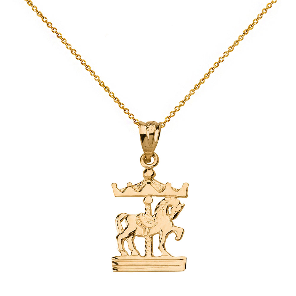 Solid Gold Horse Carousel Pendant Necklace