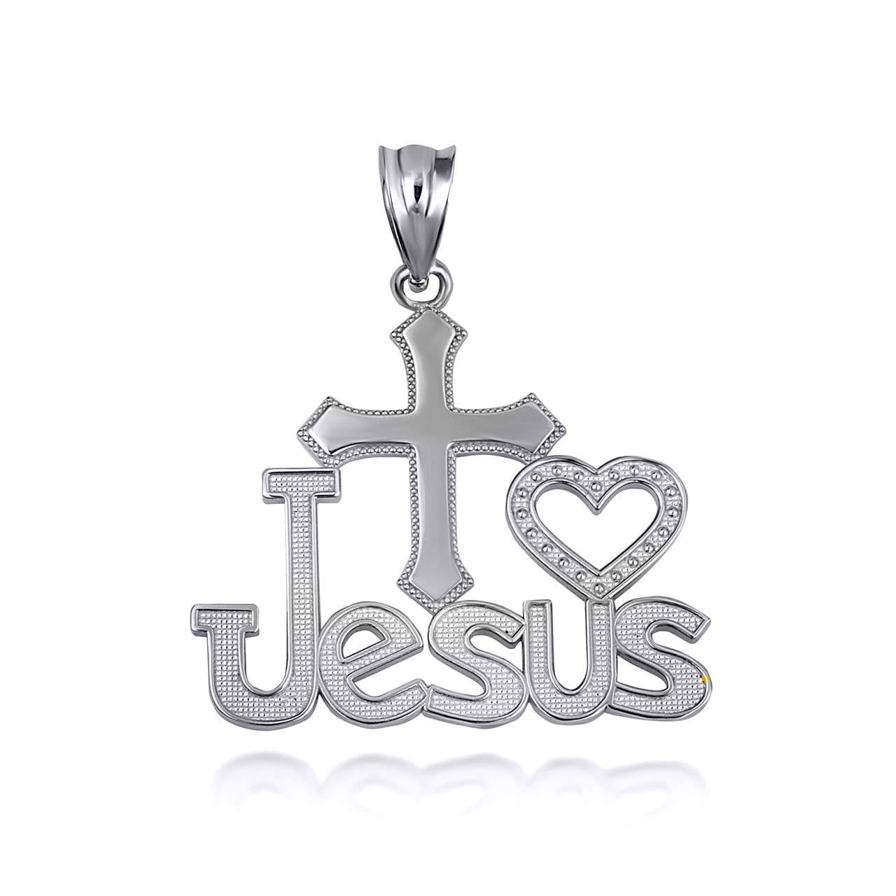 Solid Gold "I Love Jesus" Cross Heart Milgrain Pendant Necklace, view 7