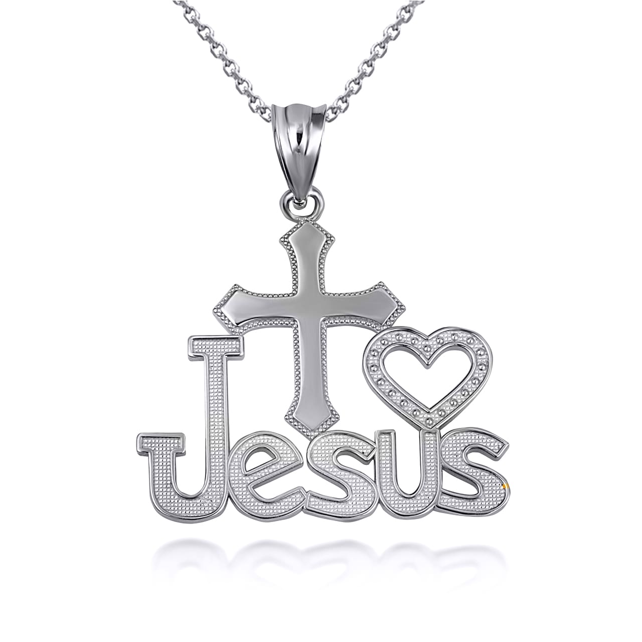 Solid Gold "I Love Jesus" Cross Heart Milgrain Pendant Necklace, view 8
