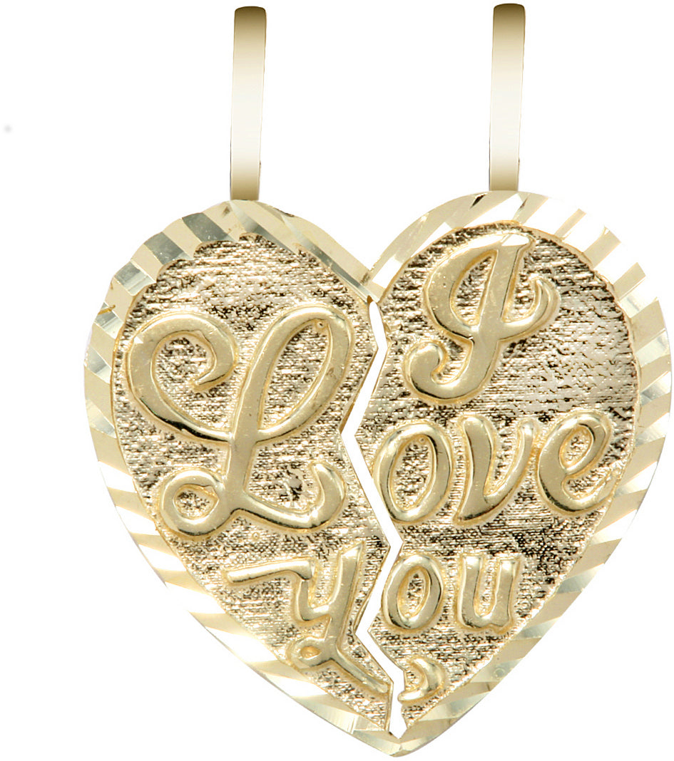 Solid Gold "I LOVE YOU" Reversable Breakable Heart Double Pendant, view 2