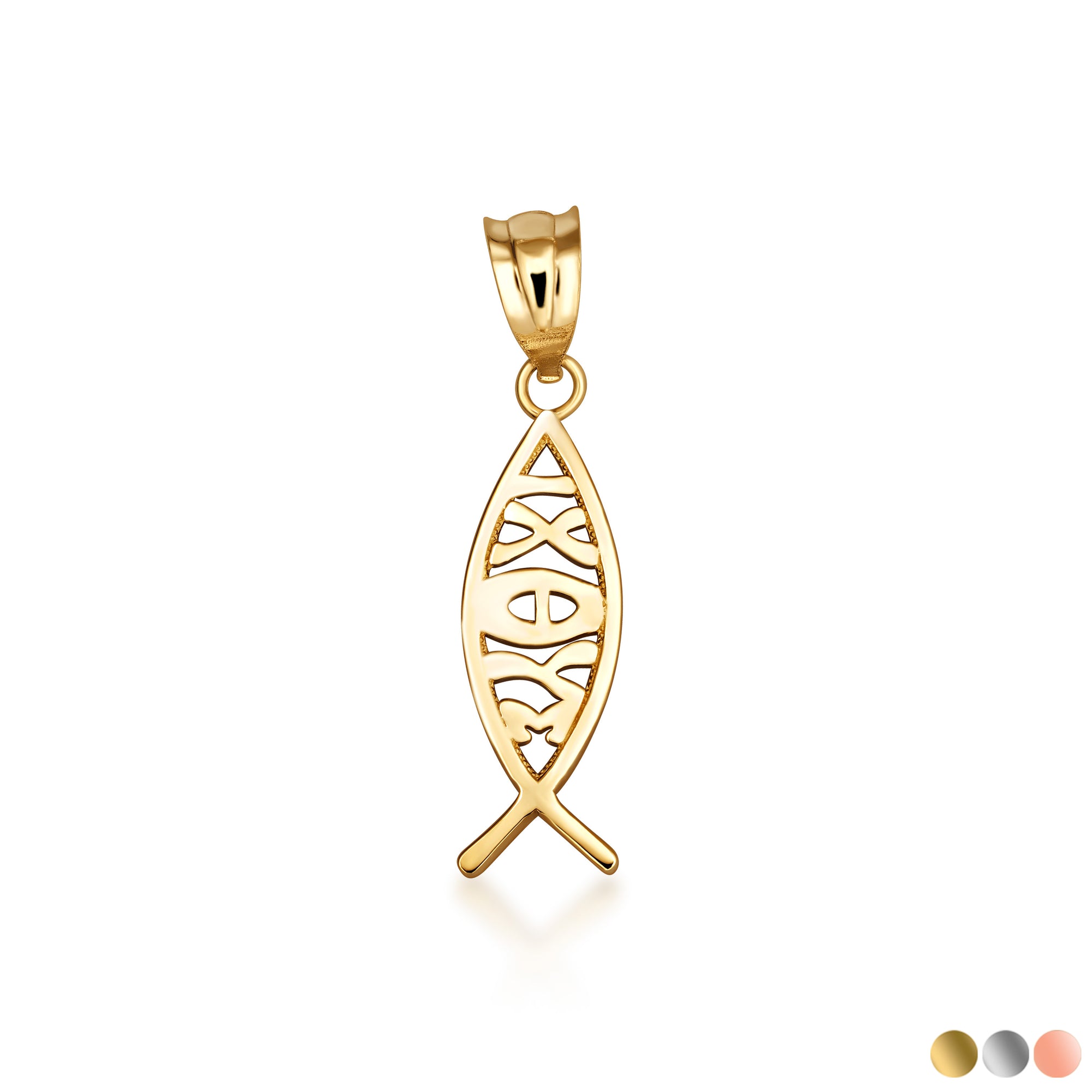 Solid Gold ichthus (ichthys) Greek Jesus Fish Pendant Necklace