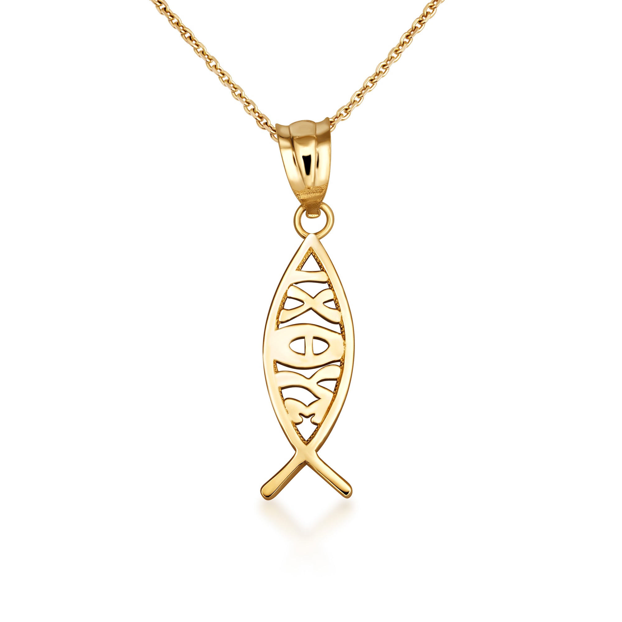 Solid Gold ichthus (ichthys) Greek Jesus Fish Pendant Necklace, view 4